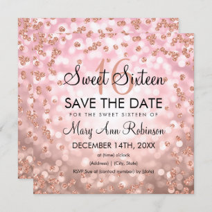 Rose Gold Blush Sweet 16 Sixteen Glitter Lights Invitation