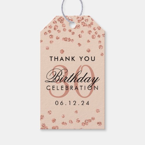 Rose Gold Blush Thank You 30th Birthday Confetti Gift Tags