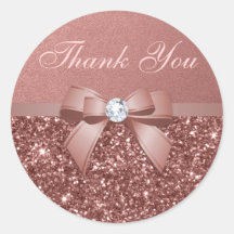 Rose Gold Blush Thank You Glitter Diamonds Bow