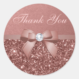 Rose Gold Blush Thank You Glitter Diamonds Bow Classic Round Sticker
