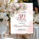 Rose Gold Blush Theme 50th Birthday Welcome Sign<br><div class="desc">✅ For matching items search 35-50 in my collections ✅ Welcome guests in style with this elegant 50th birthday welcome sign featuring soft blush watercolor florals, shimmering rose gold accents, and lush eucalyptus greenery. Designed with a modern yet timeless aesthetic, this floral sign sets the tone for a sophisticated milestone...</div>