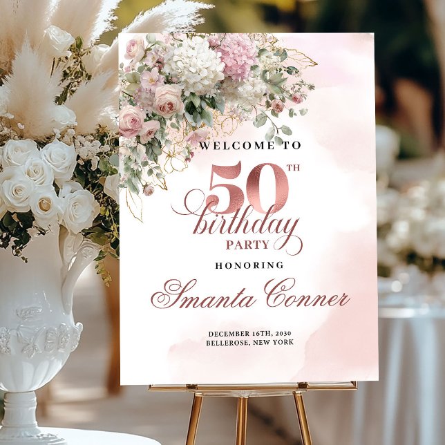 Rose Gold Blush Theme 50th Birthday Welcome Sign (Rose Gold Blush Theme 50th Birthday Welcome Sign)
