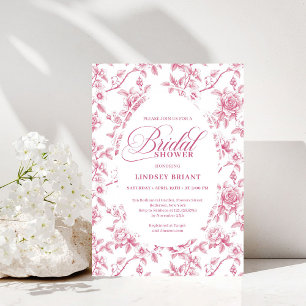 Rose Gold Blush Toile Roses Floral Bridal Shower   Invitation