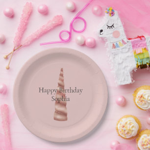 Rose Gold Blush Unicorn Birthday Paper Plates