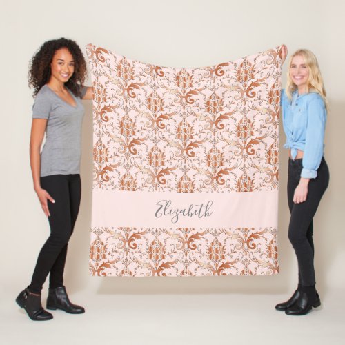 Rose gold blush vintage floral pattern monogram fleece blanket