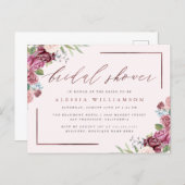 Rose Gold Blush Watercolor Floral Bridal Shower Invitation Postcard (Front/Back)