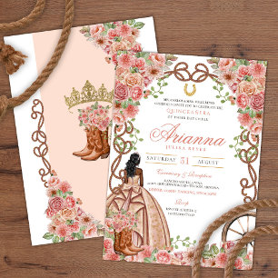 Rose Gold Blush Western Charra Rustic Quinceañera Invitation