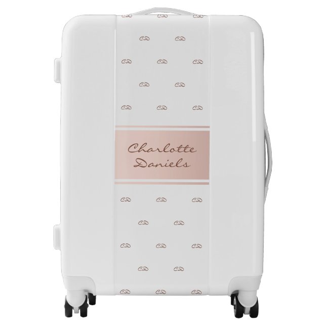 Rose gold blush white monogram elegant name luggage (Front)