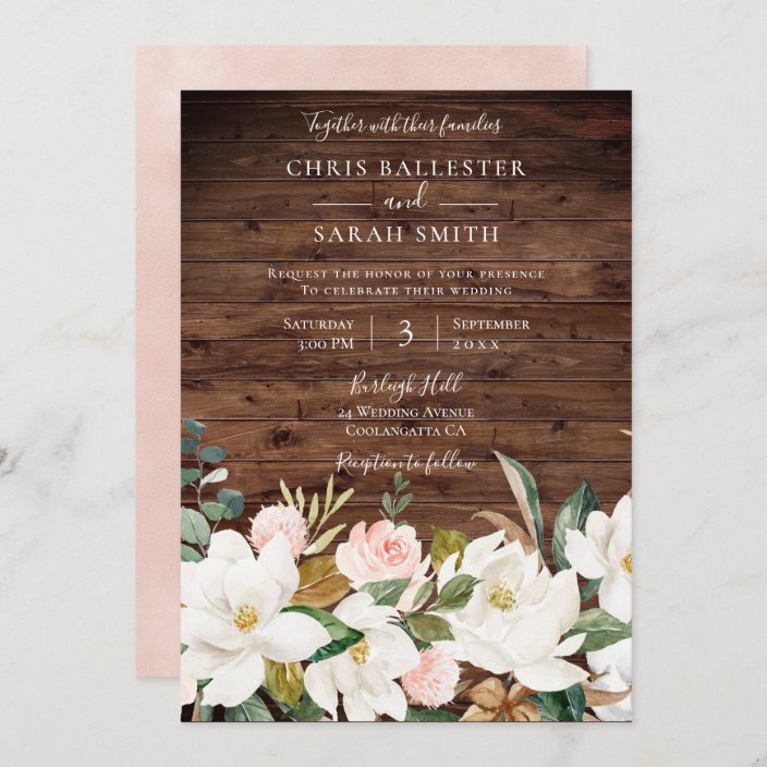 Rose Gold Blush White Rustic Floral Wedding Invitation | Zazzle.com