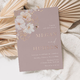 Rose Gold & Blush Wildflowers Wedding Dusty Rose Foil Invitation