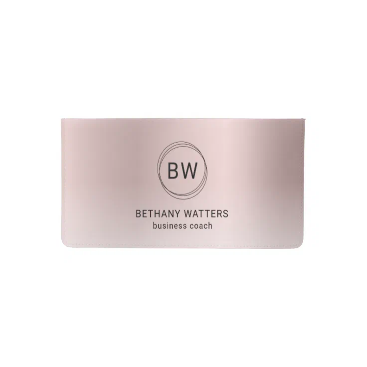 Rose Gold Blush with Black Logo Monogram Business Checkbook Cover Zazzle