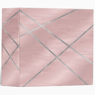 Rose Gold Blushing Pink & Silver Lines Chic 3 Ring Binder