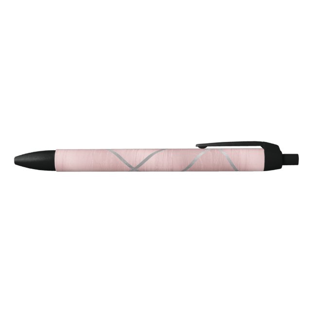 Rose Gold Blushing Pink & Silver Lines Chic Office Pen (Top)