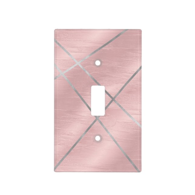 Rose Gold Blushing Pink & Silver Lines Light Switch Cover (Front)