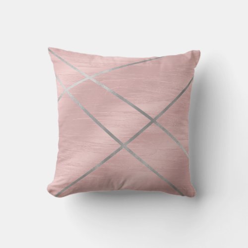 Rose Gold Blushing Pink  Silver Lines Throw Pillow