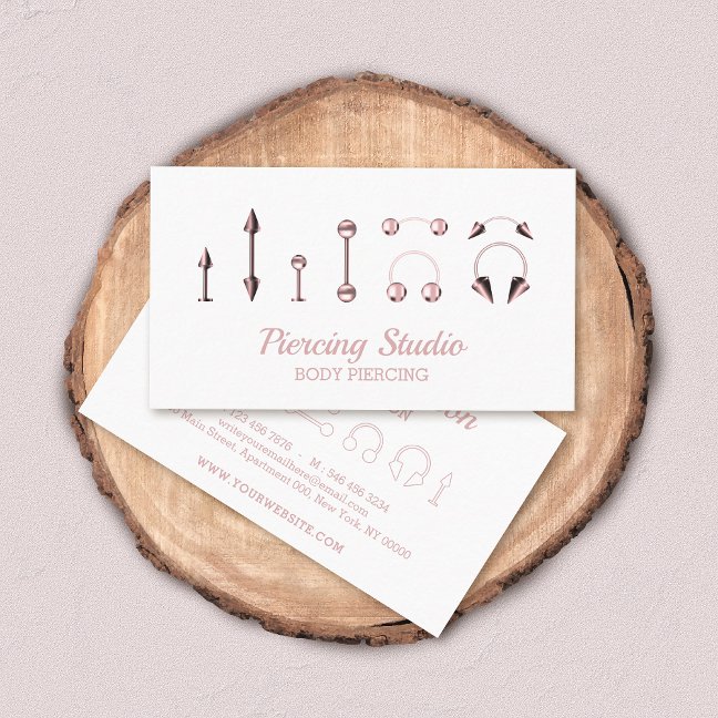 Rose Gold Body Piercing Studio Business Card