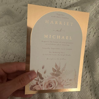 Rose Gold Boho Arch Blush Floral Wedding Foil Invitation