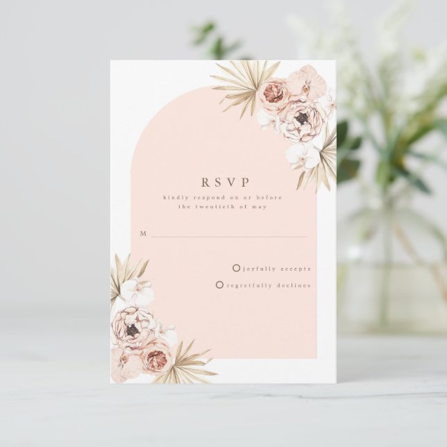 Rose Gold Boho Beach Wedding RSVP Card (Standing Front)