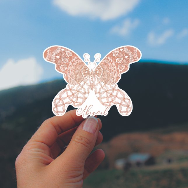 Rose Gold Boho Butterfly  Sticker (Personalized Rose Gold Boho Butterfly Sticker)