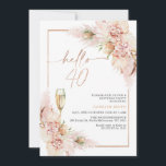 Rose Gold Boho Dry Floral 40th Birthday Invitation<br><div class="desc">Rose Gold Boho Dry Floral 40th Birthday Invitation Bohemian inspired hello 40 birthday invitation featuring blush or dusty pink floral arrangement with pampas grass, some banksia and palm leaves. The heading is a removable image in faux rose gold foil. This boho floral 40th birthday invitation is ideal for anyone who...</div>