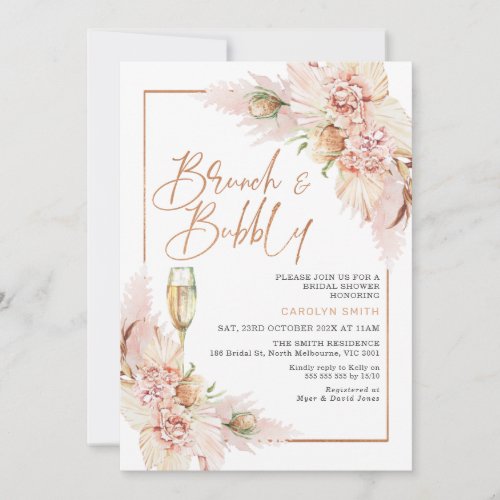 Rose Gold Boho Dry Floral Bridal Shower Invitation