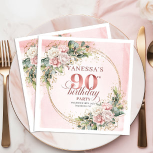 Rose Gold Boho Floral 90th Birthday Celebration   Napkins