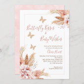 Rose Gold Boho Floral Butterfly Kisses Baby Shower Invitation (Front/Back)