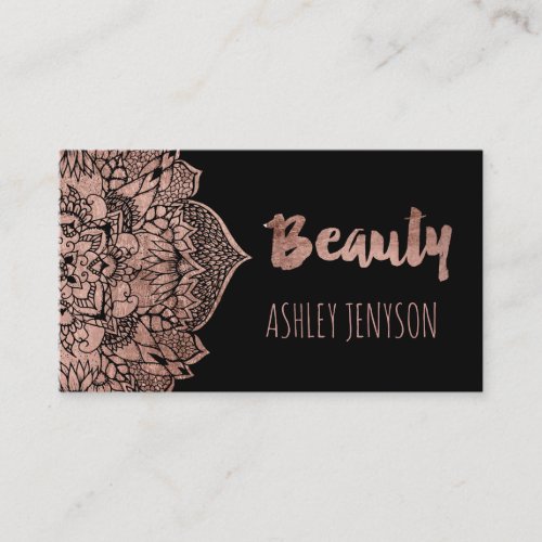 Rose gold boho floral mandala beauty typography business card