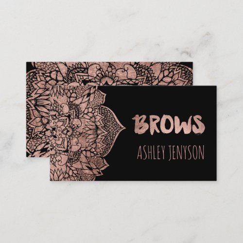 Rose gold boho floral mandala brows typography 2 business card