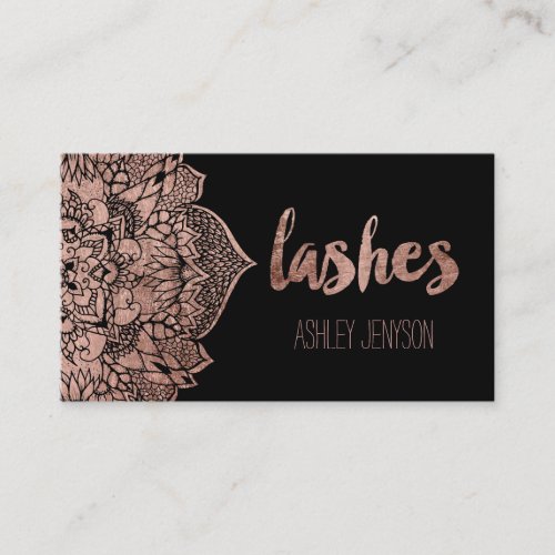 Rose gold boho floral mandala lashes typography business card