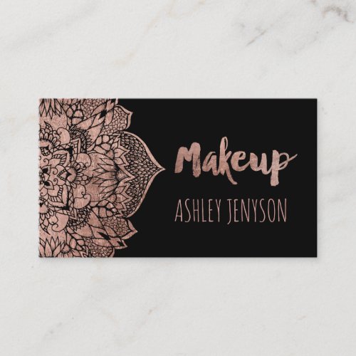 Rose gold boho floral mandala Makeup typography Business Card