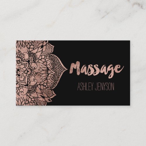 Rose gold boho floral mandala massage typography business card