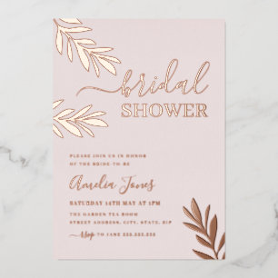 Rose Gold Boho Leaf Bridal Shower Foil Invitation