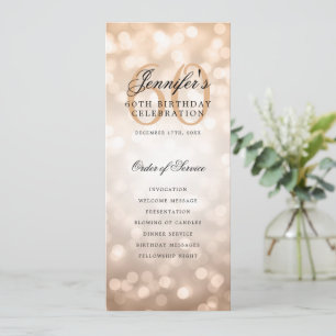 Rose Gold Bokeh 60th Birthday Program w/ Menu