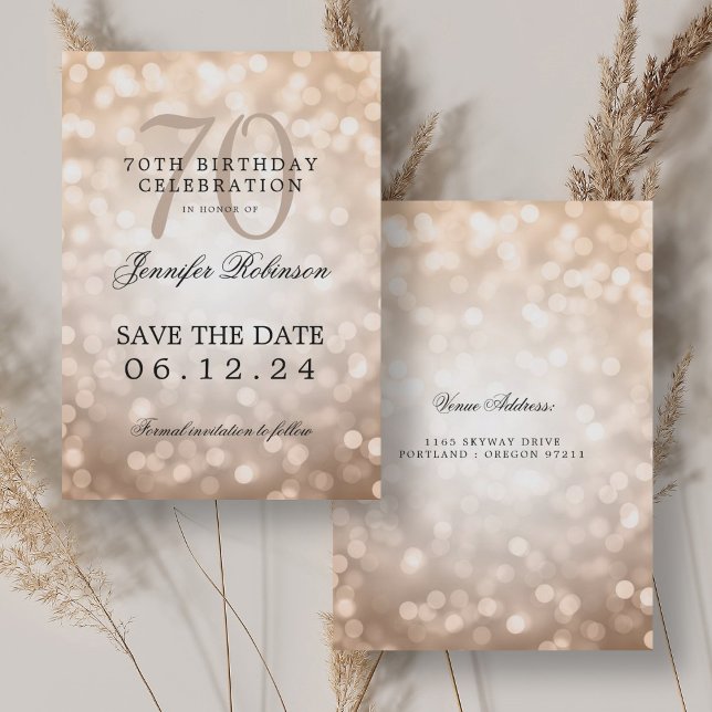 Rose Gold Bokeh 70th Birthday Save the Date  Invitation (Rose Gold Bokeh 70th Birthday Save the Date Invitation)