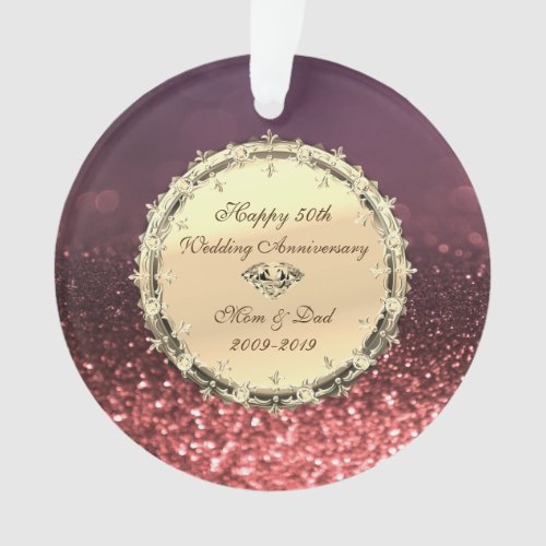 Rose Gold Bokeh Diamonds 50th Wedding Anniversary Ornament