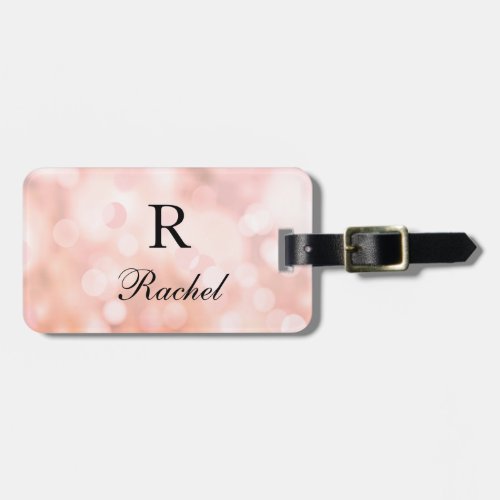 Rose Gold Bokeh Monogram Name Initial Girly Chic Luggage Tag