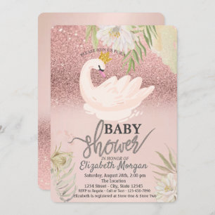 Rose Gold Bokeh,Swan Boho Flowers Baby Shower Invitation