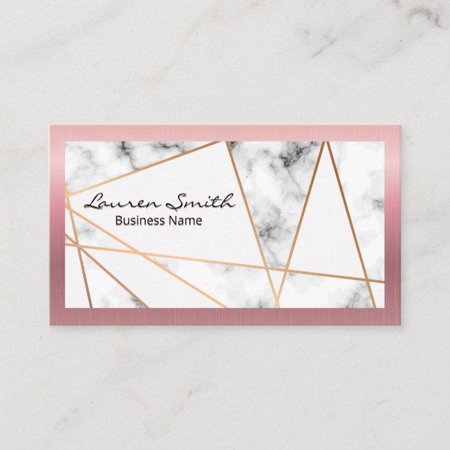 Rose Gold Border Abstract Metallic Lines | Marble Business Card (Front)