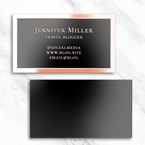 Rose Gold Border Black Minimalist Foil Business Cards
