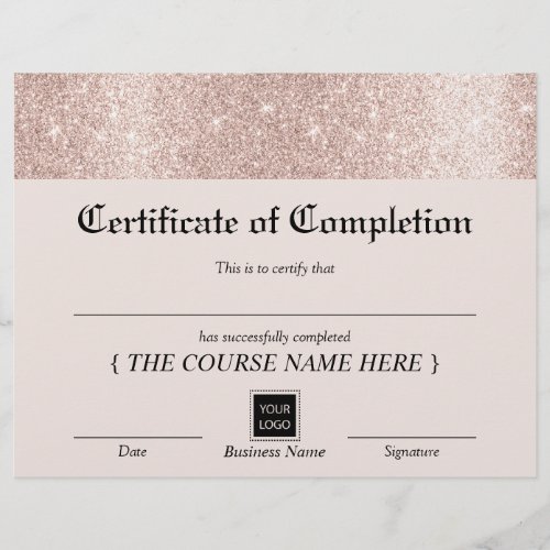 Rose Gold Border Certificate of Completion Award