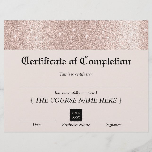 Rose Gold Border Certificate of Completion Award (Front)