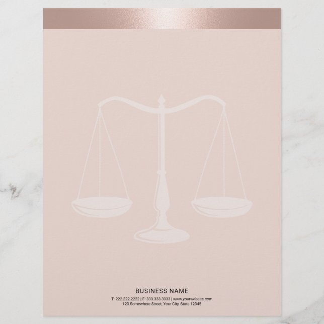 Rose Gold Border Lawyer Scale Attorney at Law Letterhead (Front)
