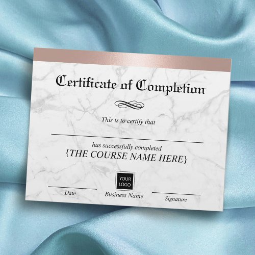 Rose Gold Border Marble Certificate Completion