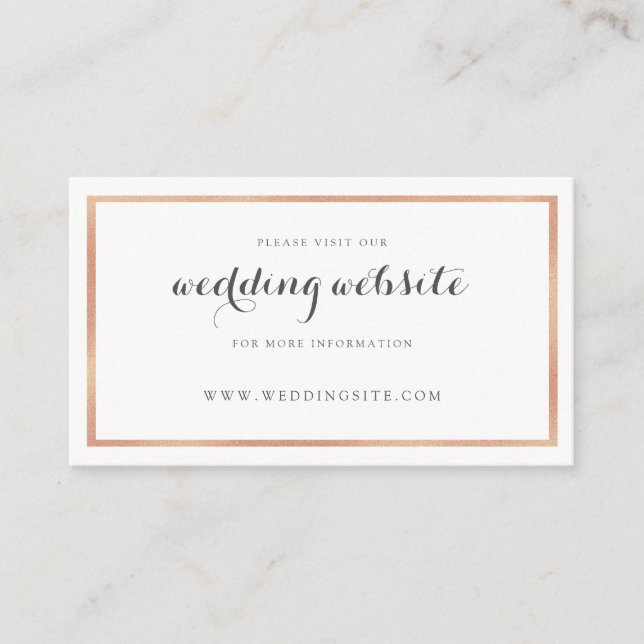 Rose Gold Border Modern Wedding Website Card (Front)