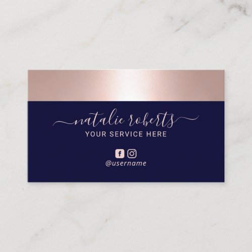 Rose Gold Border Navy Blue Modern Salon Spa Business Card