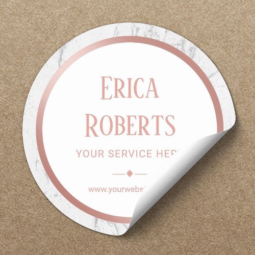 Rose Gold Border White Marble Business Promotional Classic Round Sticker