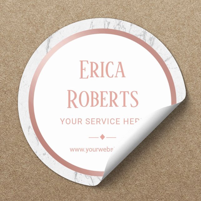 Rose Gold Border White Marble Business Promotional Classic Round Sticker (Creator Uploaded)