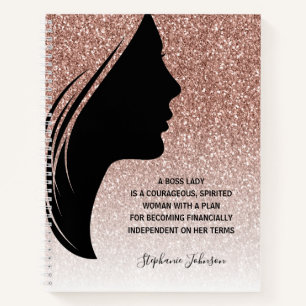 Rose Gold Boss Lady Motivational Quote Your Name Notebook