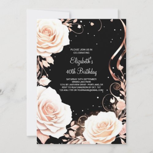 Rose Gold Botanical Adult 40th Birthday Invitation